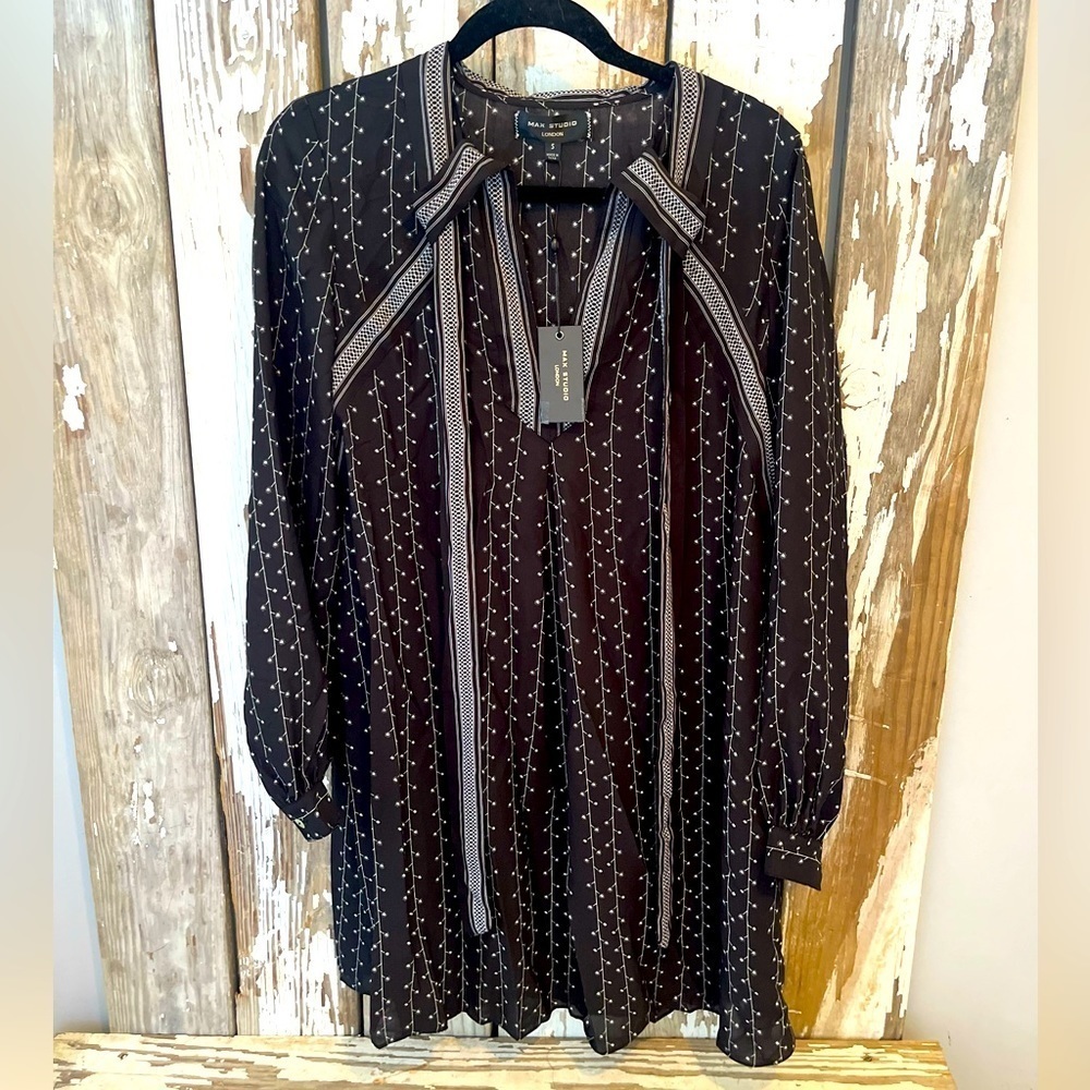 Max Studio Seraphine V Neck Shirt Dress Black size small NWT